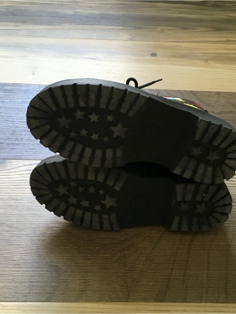 Kids Wonder Nation Black Combat Boots with Embroidered Accents